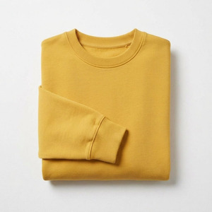 เสื้อสเวตเชิ้ตคอกลมทรงโอเวอร์ไซส์แบบดรอปโชว์เดอร์สำหรับผู้ชาย ผ้าฟลีซหนานุ่ม สีเหลืองล้วน เหมาะสำหรับฤดูหนาว - Product Image 5