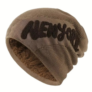 Autumn and <b>Winter</b> Trendy Versatile Knitted Pullover <b>Hat</b> for Men New Alphabet Plush Warm Stock Common Fabric Feature - Product Image 5