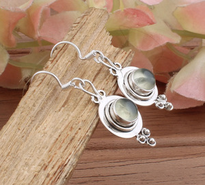 Boucles d'oreilles en préhnite naturelle, argent sterling 925, pierre précieuse verte facettée, boucles d'oreilles pendantes pour femmes, bijoux de luxe authentiques pour mariage et fête - Product Image 5