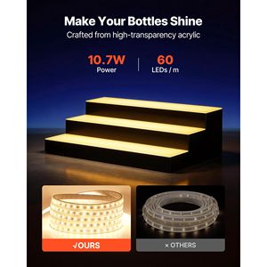 Mobile Bar Illuminato a LED da 24 Pollici a 3 Ripiani in Acrilico con USB e Telecomando RF per Esposizione Bottiglie di Liquori - Product Image 3