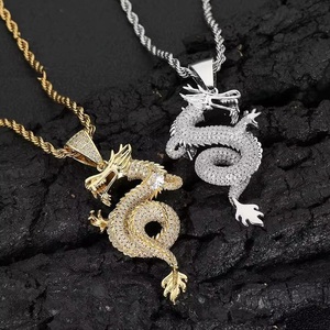 จี้รูปมังกรแบบ Iced Out ชุบเงิน จี้มังกรจีน สไตล์ฮิปฮอป สำหรับทุกเพศ - Product Image 1