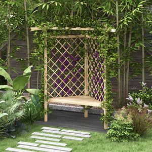 Per Outsunny 55 \ "panche Patio esterno giardino in legno panche parco doghe sedile anteriore Ponch schermo rampicante vite naturale per - Product Image 2