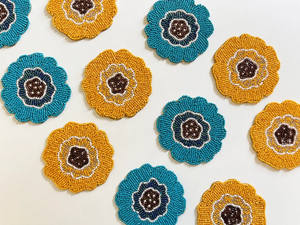 Handmade Eco-Friendly Luxury <b>Beaded</b> <b>Coasters</b> Customizable Floral Drink <b>Coasters</b> Set of 4/6 by Whimsy Art Craft - Product Image 1