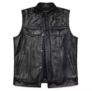Chaleco de Motocicleta de Cuero Marrón Premium para Hombre, Impermeable, Cortavientos, Transpirable, Cálido para Invierno, Sin Mangas, Cierre de Cremallera Informal - Product Image 1