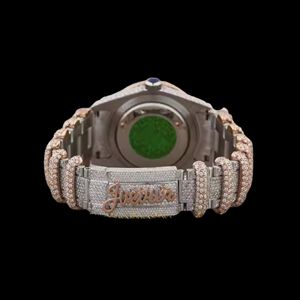 Montre en acier inoxydable avec moissanite glacée, cadran rond, date analogique, montre-bracelet pour homme, style hip-hop de luxe - Product Image 6