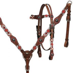 Conjunto de Brida y Silla de Montar Occidental de Cuero Hecho a Mano de Alta Calidad con Cuerda, Halter y Incrustaciones de Cruz Turquesa, Accesorios para Equitación - Product Image 3