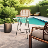 Robuster Rattan Bar Stuhl für Indoor Outdoor Bequem für Hotels Wohnzimmer Parks Villen Esszimmer Gartenmöbel
