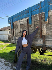 Black Women Zip Up Hoodie and Wide Leg Pants <b>Set</b> Casual Loose Knitted <b>Two</b> <b>Piece</b> Outfit <b>Lounge</b> Wear - Product Image 5