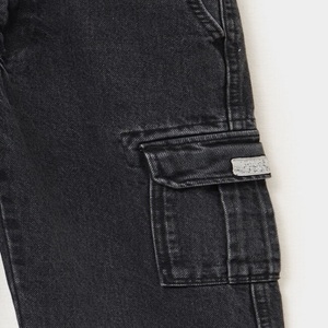 Jean cargo noir pour garçons, 100 % coton, taille mi-haute, longueur cheville, taille élastique, 6 poches, respirant, séchage rapide, résistant à la décoloration, taille plus - Product Image 4