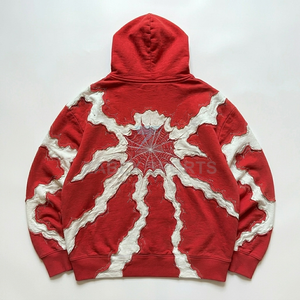 OEM ODM Personnalisé Patch brodé vieilli Appliqué Sur mesure Hiver 2 pièces Hoodie coupé-cousu Court Streetwear Homme - Product Image 2