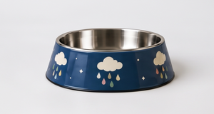 Gamelle OEM en acier inoxydable émaillé bleu marine pour chien et chat, avec base antidérapante, motif nuage de pluie, pour nourriture et eau, vente en gros - Product Image 4