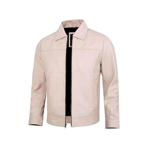 Vestes en cuir pour hommes tendance, couleur unie, fermeture éclair, veste en PU décontractée pour hommes - Product Image 2