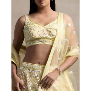 Women's Yellow <b>Sequin</b> Net Party Wear Lehenga Choli Set with Dupatta - Product Image 3