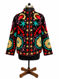 Artisan Black Hand Embroidery Jacket Women Boho Chic Winter Bomber Handmade Masterpiece Ethnic <b>Needlework</b> Coat Gift Coat Set - Product Image 1