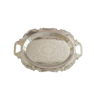 Deluxe Quality Stainless Steel Serving tray Silver Art Fruit Plate Light Luxury Hotel Serving Tray for <b>Coffee</b> <b>Table</b> Use - Product Image 5