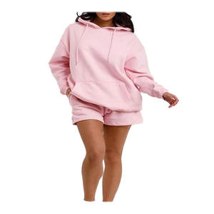 Conjunto de Sudadera con Capucha y Pantalones Cortos de Algodón para Mujer, Transpirable, Nuevo, a la Moda, de Dos Piezas, Corte Regular, Color Sólido, Venta al Por Mayor - Product Image 5