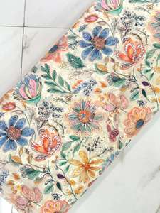 Tissu en organza imprimé numériquement à motifs floraux multicolores avec broderie au fil et travail de paillettes pour costumes de créateurs, saris, kurtis, etc. - Product Image 1