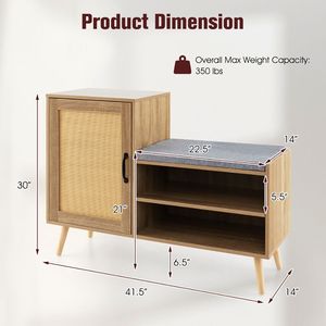 2-in-1 Rattan Shoe Cabinet with Washable Cushion Bench Shoe Rack with Convenient Storage Bench - Product Image 5