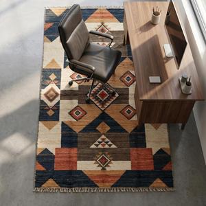 Tapis unique à motif tribal diamanté avec des motifs d'inspiration sud-ouest, tapis décoratif à franges pour salon et chambre à coucher - Product Image 2
