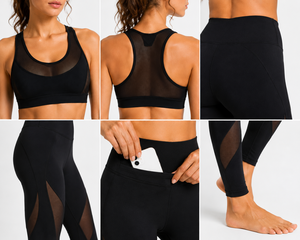 Women Mesh Panel Yoga Set High Waist Leggings Sports Bra Gym Workout Fitness Activewear Set - Product Image 6