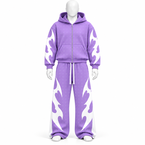 Ensemble de survêtement streetwear unisexe avec broderie de logo personnalisé, comprenant un sweat à capuche vintage uni et un pantalon empilé, en tissu épais délavé à l'acide, en vente - Product Image 4