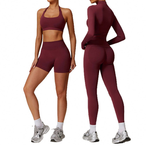 Conjunto de Yoga con Logotipo Personalizado, Pantalones Cortos de Cintura Alta, Top de Yoga de Manga Larga para Danza, Correr, Ejercicio - Conjuntos Deportivos de Yoga - Product Image 1