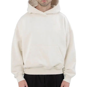 OEM Custom logo Streetwear Blank Heavy Pullover <b>Black</b> Hoodies 100% Combed Cotton 500GSM Heavyweight <b>Oversized</b> Men Cropped <b>Hoodie</b> - Product Image 2