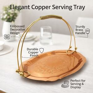 Plateau de service ovale vintage en cuivre avec poignées en laiton, plateau décoratif vintage en cuivre pour la maison, la cuisine, la table à manger - Product Image 5