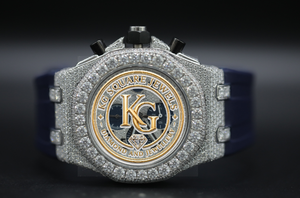 Reloj Mecánico Cronógrafo KG Square Jewels con Caja de 41 mm, Bisel de Diamantes, Correa de Goma Azul, Resistente al Agua, Estilo Hip Hop, Lujoso - Product Image 1