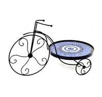 Support de plantes en fer forgé en forme de tricycle, plateau en mosaïque à motif d'arbre, support créatif pour pot de fleurs en forme de vélo, étagères de jardin pour patio