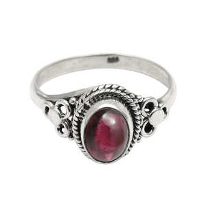 Oval Shaped <b>Garnet</b> Gemstone <b>Ring</b> In Bezel Setting Solid 925 Sterling <b>Silver</b> Vintage Design Bohemian Jewelry For Women & Girls - Product Image 1