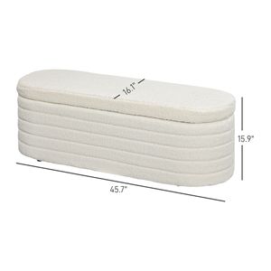 Panca Moderna per Camera da Letto 46 Pollici, Bianco Crema, Rivestita in Pile Teddy, con Cuscino Spesso Imbottito e Struttura in Legno - Product Image 3