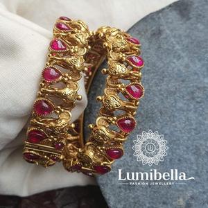 Gold Plated <b>Copper</b> Ganesh Kada <b>Bangles</b>-Ethnic Trendy Bracelet 21cm - Product Image 3