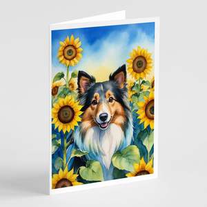 Sheltie fantaisiste en tournesols A7 taille 5x7 cartes vierges paquet de 8 avec enveloppes cartes de voeux - Product Image 1