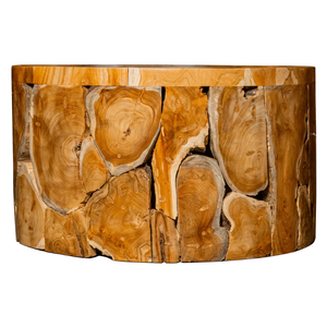 ARTERRA Premium Natural Timber Texture Rustic Teak <b>Root</b> Drum <b>Table</b> Showcases Exquisite Handcrafted Woodwork Highlighting - Product Image 2