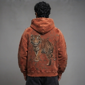 Inspired Street Fashion <b>Men</b> Oversized Distressed Embroidery Hoodie Casual <b>Pullover</b> Sweatshirt with Vintage <b>Men</b> Distressed Hoodie - Product Image 6