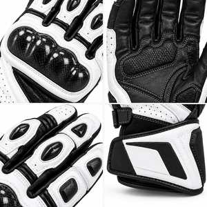 Guantes de Motociclismo de Cuero, Protección Completa para los Dedos, Resistentes al Viento, Correa de Muñeca Ajustable - Product Image 6