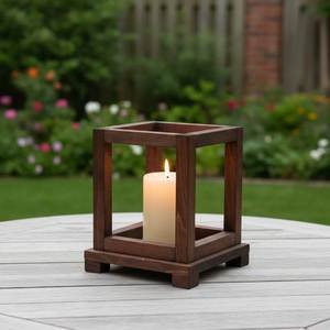 Portavelas de madera rústico con tapa y asa de latón para decoración del hogar, centro de mesa para bodas, decoración de jardín al aire libre. - Product Image 4