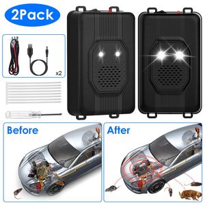 Confezione da 2 Repellenti Ultrasonici per Roditori da Sottocofano con Luce Stroboscopica per Interni, Strumento per il Controllo dei Roditori e la Pulizia dell'Auto con 3 Potenze - Product Image 1