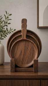 Platos de madera para servir, para el hogar, la cocina y la comedor, platos de madera hechos a mano con acabado liso y pulido - Product Image 5