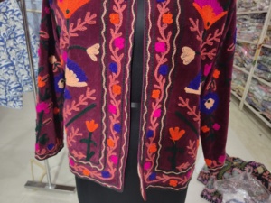 Women's Embroidered <b>Velvet</b> <b>Jacket</b> With Floral Pattern Full Sleeve High Neck Boho Style Coat gift for her - Product Image 5