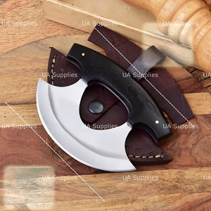 Stainless Steel Ulu Chef <b>Knife</b> Traditional Alaskan Chopping Cutting Black <b>Handle</b> Handmade Ambidextrous Leather Sheath OEM ODM - Product Image 5
