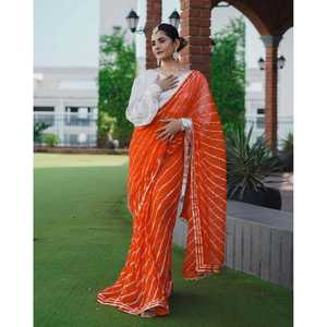 ชุดสาหรี่เลเฮริยาประดับมุกที่สวยที่สุดสำหรับงานปาร์ตี้ พร้อมผ้าสำหรับตัดเสื้อคลุม สำหรับผู้หญิงอินเดียในโอกาสงานแต่งงาน - Product Image 5