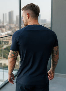 mens navy blue dark blue athletic slim fit <b>raglan</b> sleeve short sleeve tshirt workout gym tee <b>top</b> - Product Image 2