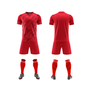 Conjunto de Uniforme de Fútbol Sublimado Rojo para Hombre, Jersey con Cuello en V y Diseño Geométrico, Pantalones Cortos y Calcetines - Product Image 2