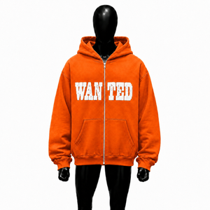 Sudadera con capucha oversize naranja para hombre, estilo urbano, con estampado gráfico, hombros caídos, cremallera completa, informal y a la moda. - Product Image 1