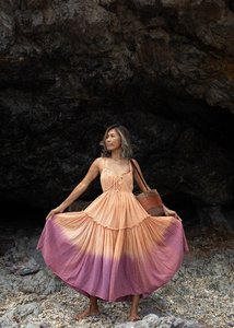 Boho Maxi <b>Dress</b> Women Spaghetti Strap Solid Tie Front A-Line Regular Fit Plain Dyed Natural Eco-Friendly Summer Casual <b>Dress</b> - Product Image 3