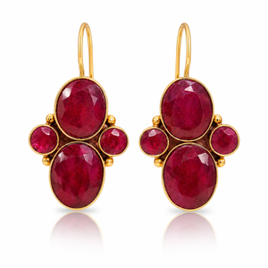 Boucles d'oreilles clous fantaisie ethniques en argent oxydé plaqué, serties de rubis ovales, style Rajasthan, pour femmes, idéales pour les fêtes, prix de gros direct usine - Product Image 1