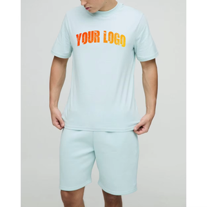 Ensemble décontracté 2 pièces imprimé streetwear pour homme – Short côtelé et T-shirt légers, personnalisables avec logo – Survêtement de détente pour l'été - Product Image 4