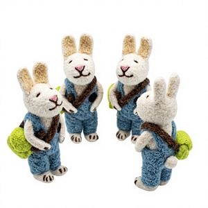 Handmade Eco-Friendly Wool <b>Felt</b> Rabbit Farmer Doll Blue Overalls Green Basket Traditional Wall Hanging Cartoon <b>Animal</b> Christmas - Product Image 2